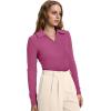 image:imageWIHOLL Womens Polo Shirts Long Sleeve Business Casual Tops Collared V Neck Ribbed Knit Sweater Slim Fit BlousesHot Pink