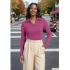 image:imageWIHOLL Womens Polo Shirts Long Sleeve Business Casual Tops Collared V Neck Ribbed Knit Sweater Slim Fit BlousesHot Pink