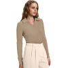 image:imageWIHOLL Womens Polo Shirts Long Sleeve Business Casual Tops Collared V Neck Ribbed Knit Sweater Slim Fit BlousesKhaki