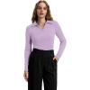 image:imageWIHOLL Womens Polo Shirts Long Sleeve Business Casual Tops Collared V Neck Ribbed Knit Sweater Slim Fit BlousesLilac