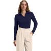 image:imageWIHOLL Womens Polo Shirts Long Sleeve Business Casual Tops Collared V Neck Ribbed Knit Sweater Slim Fit BlousesNavy Blue