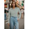 image:imageWIHOLL Womens Polo Shirts Long Sleeve Business Casual Tops Collared V Neck Ribbed Knit Sweater Slim Fit BlousesSage Green