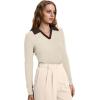 image:imageWIHOLL Womens Polo Shirts Long Sleeve Business Casual Tops Collared V Neck Ribbed Knit Sweater Slim Fit BlousesZapricotchocolate Brown
