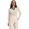 image:imageWIHOLL Womens Polo Shirts Long Sleeve Business Casual Tops Collared V Neck Ribbed Knit Sweater Slim Fit BlousesZapricotchocolate Brown