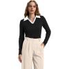 image:imageWIHOLL Womens Polo Shirts Long Sleeve Business Casual Tops Collared V Neck Ribbed Knit Sweater Slim Fit BlousesZblackwhite