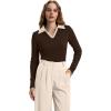 image:imageWIHOLL Womens Polo Shirts Long Sleeve Business Casual Tops Collared V Neck Ribbed Knit Sweater Slim Fit BlousesZchocolate Brownapricot