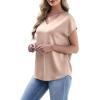 image:imageWIHOLL Womens Satin Summer Tops Cap Short Sleeve Blouses V Neck Shirts Business Casual Outfits Fashion Clothing 2026All Khaki