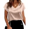 image:imageWIHOLL Womens Satin Summer Tops Cap Short Sleeve Blouses V Neck Shirts Business Casual Outfits Fashion Clothing 2026All Khaki