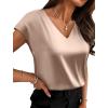 image:imageWIHOLL Womens Satin Summer Tops Cap Short Sleeve Blouses V Neck Shirts Business Casual Outfits Fashion Clothing 2026All Khaki