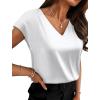 image:imageWIHOLL Womens Satin Summer Tops Cap Short Sleeve Blouses V Neck Shirts Business Casual Outfits Fashion Clothing 2026All White