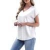 image:imageWIHOLL Womens Satin Summer Tops Cap Short Sleeve Blouses V Neck Shirts Business Casual Outfits Fashion Clothing 2026All White