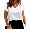 image:imageWIHOLL Womens Satin Summer Tops Cap Short Sleeve Blouses V Neck Shirts Business Casual Outfits Fashion Clothing 2026All White