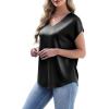 image:imageWIHOLL Womens Satin Summer Tops Cap Short Sleeve Blouses V Neck Shirts Business Casual Outfits Fashion Clothing 2026Black