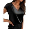 image:imageWIHOLL Womens Satin Summer Tops Cap Short Sleeve Blouses V Neck Shirts Business Casual Outfits Fashion Clothing 2026Black