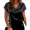 image:imageWIHOLL Womens Satin Summer Tops Cap Short Sleeve Blouses V Neck Shirts Business Casual Outfits Fashion Clothing 2026Black
