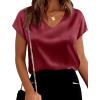 image:imageWIHOLL Womens Satin Summer Tops Cap Short Sleeve Blouses V Neck Shirts Business Casual Outfits Fashion Clothing 2026Burgundy