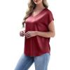 image:imageWIHOLL Womens Satin Summer Tops Cap Short Sleeve Blouses V Neck Shirts Business Casual Outfits Fashion Clothing 2026Burgundy