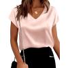 image:imageWIHOLL Womens Satin Summer Tops Cap Short Sleeve Blouses V Neck Shirts Business Casual Outfits Fashion Clothing 2026Champagne