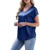 image:imageWIHOLL Womens Satin Summer Tops Cap Short Sleeve Blouses V Neck Shirts Business Casual Outfits Fashion Clothing 2026Navy