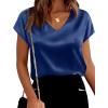 image:imageWIHOLL Womens Satin Summer Tops Cap Short Sleeve Blouses V Neck Shirts Business Casual Outfits Fashion Clothing 2026Navy