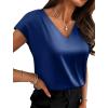 image:imageWIHOLL Womens Satin Summer Tops Cap Short Sleeve Blouses V Neck Shirts Business Casual Outfits Fashion Clothing 2026Navy