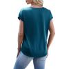 image:imageWIHOLL Womens Satin Summer Tops Cap Short Sleeve Blouses V Neck Shirts Business Casual Outfits Fashion Clothing 2026Peacock Blue