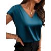 image:imageWIHOLL Womens Satin Summer Tops Cap Short Sleeve Blouses V Neck Shirts Business Casual Outfits Fashion Clothing 2026Peacock Blue