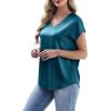 image:imageWIHOLL Womens Satin Summer Tops Cap Short Sleeve Blouses V Neck Shirts Business Casual Outfits Fashion Clothing 2026Peacock Blue