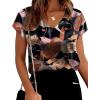 image:imageWIHOLL Womens Satin Summer Tops Cap Short Sleeve Blouses V Neck Shirts Business Casual Outfits Fashion Clothing 2026Printed Begonia