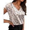 image:imageWIHOLL Womens Satin Summer Tops Cap Short Sleeve Blouses V Neck Shirts Business Casual Outfits Fashion Clothing 2026Printed Ink Dot