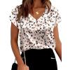 image:imageWIHOLL Womens Satin Summer Tops Cap Short Sleeve Blouses V Neck Shirts Business Casual Outfits Fashion Clothing 2026Printed Ink Dot