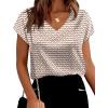 image:imageWIHOLL Womens Satin Summer Tops Cap Short Sleeve Blouses V Neck Shirts Business Casual Outfits Fashion Clothing 2026Striped Brown