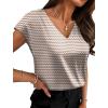 image:imageWIHOLL Womens Satin Summer Tops Cap Short Sleeve Blouses V Neck Shirts Business Casual Outfits Fashion Clothing 2026Striped Brown