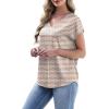 image:imageWIHOLL Womens Satin Summer Tops Cap Short Sleeve Blouses V Neck Shirts Business Casual Outfits Fashion Clothing 2026Striped Brown
