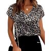 image:imageWIHOLL Womens Satin Summer Tops Cap Short Sleeve Blouses V Neck Shirts Business Casual Outfits Fashion Clothing 2026Stylish Leopard