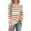 image:imageWIHOLL Womens Striped Long Sleeve Shirts Spring Outfits 2026 Color Block Tops Fashion Clothing Ribbed Crewneck Tee BlousesAorange Stripe