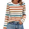 image:imageWIHOLL Womens Striped Long Sleeve Shirts Spring Outfits 2026 Color Block Tops Fashion Clothing Ribbed Crewneck Tee BlousesAorange Stripe