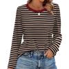image:imageWIHOLL Womens Striped Long Sleeve Shirts Spring Outfits 2026 Color Block Tops Fashion Clothing Ribbed Crewneck Tee BlousesBcoffee Stripe