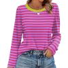 image:imageWIHOLL Womens Striped Long Sleeve Shirts Spring Outfits 2026 Color Block Tops Fashion Clothing Ribbed Crewneck Tee BlousesBhot Pink