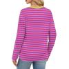 image:imageWIHOLL Womens Striped Long Sleeve Shirts Spring Outfits 2026 Color Block Tops Fashion Clothing Ribbed Crewneck Tee BlousesBhot Pink