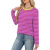 image:imageWIHOLL Womens Striped Long Sleeve Shirts Spring Outfits 2026 Color Block Tops Fashion Clothing Ribbed Crewneck Tee BlousesBhot Pink