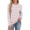 image:imageWIHOLL Womens Striped Long Sleeve Shirts Spring Outfits 2026 Color Block Tops Fashion Clothing Ribbed Crewneck Tee BlousesCapricot Stripe