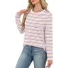 image:imageWIHOLL Womens Striped Long Sleeve Shirts Spring Outfits 2026 Color Block Tops Fashion Clothing Ribbed Crewneck Tee BlousesCapricot Stripe