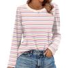 image:imageWIHOLL Womens Striped Long Sleeve Shirts Spring Outfits 2026 Color Block Tops Fashion Clothing Ribbed Crewneck Tee BlousesCapricot Stripe