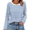 image:imageWIHOLL Womens Striped Long Sleeve Shirts Spring Outfits 2026 Color Block Tops Fashion Clothing Ribbed Crewneck Tee BlousesCblue White