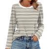 image:imageWIHOLL Womens Striped Long Sleeve Shirts Spring Outfits 2026 Color Block Tops Fashion Clothing Ribbed Crewneck Tee BlousesFapricot Black