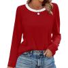 image:imageWIHOLL Womens Striped Long Sleeve Shirts Spring Outfits 2026 Color Block Tops Fashion Clothing Ribbed Crewneck Tee BlousesGred