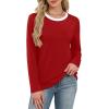 image:imageWIHOLL Womens Striped Long Sleeve Shirts Spring Outfits 2026 Color Block Tops Fashion Clothing Ribbed Crewneck Tee BlousesGred