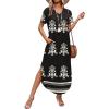 image:imageWIHOLL Womens Summer Short Sleeve Dresses Maxi Dress Vacation Beach Sundresses 2026 with PocketsFloral Black Boho