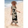image:imageWIHOLL Womens Summer Short Sleeve Dresses Maxi Dress Vacation Beach Sundresses 2026 with PocketsFloral Black Leaves
